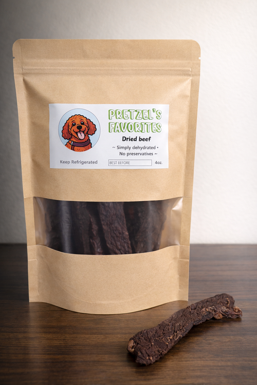 Natural beef jerky dog treats by Pretzel’s Favorites