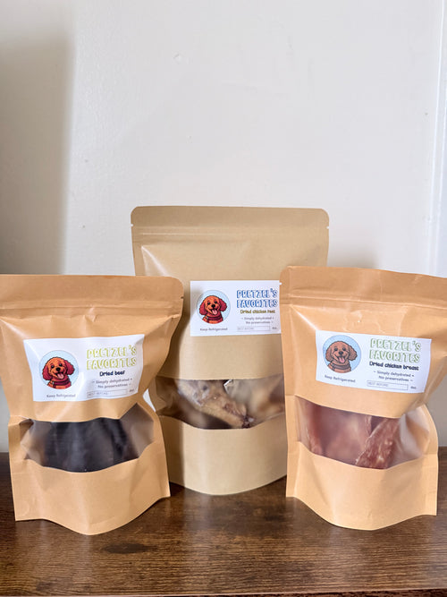 Natural dog treat bundle with beef jerky, chicken jerky and chicken feet