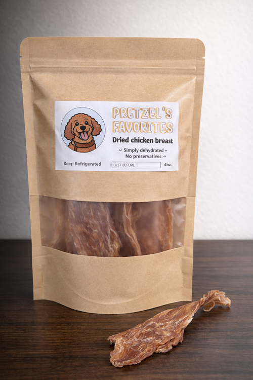 Natural chicken jerky dog treats by Pretzel’s Favorites